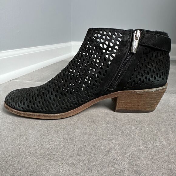 Vince Camuto Phandra Black Suede Perforated Heel Buckle Ankle Zip Booties 8.5 - Picture 4 of 11